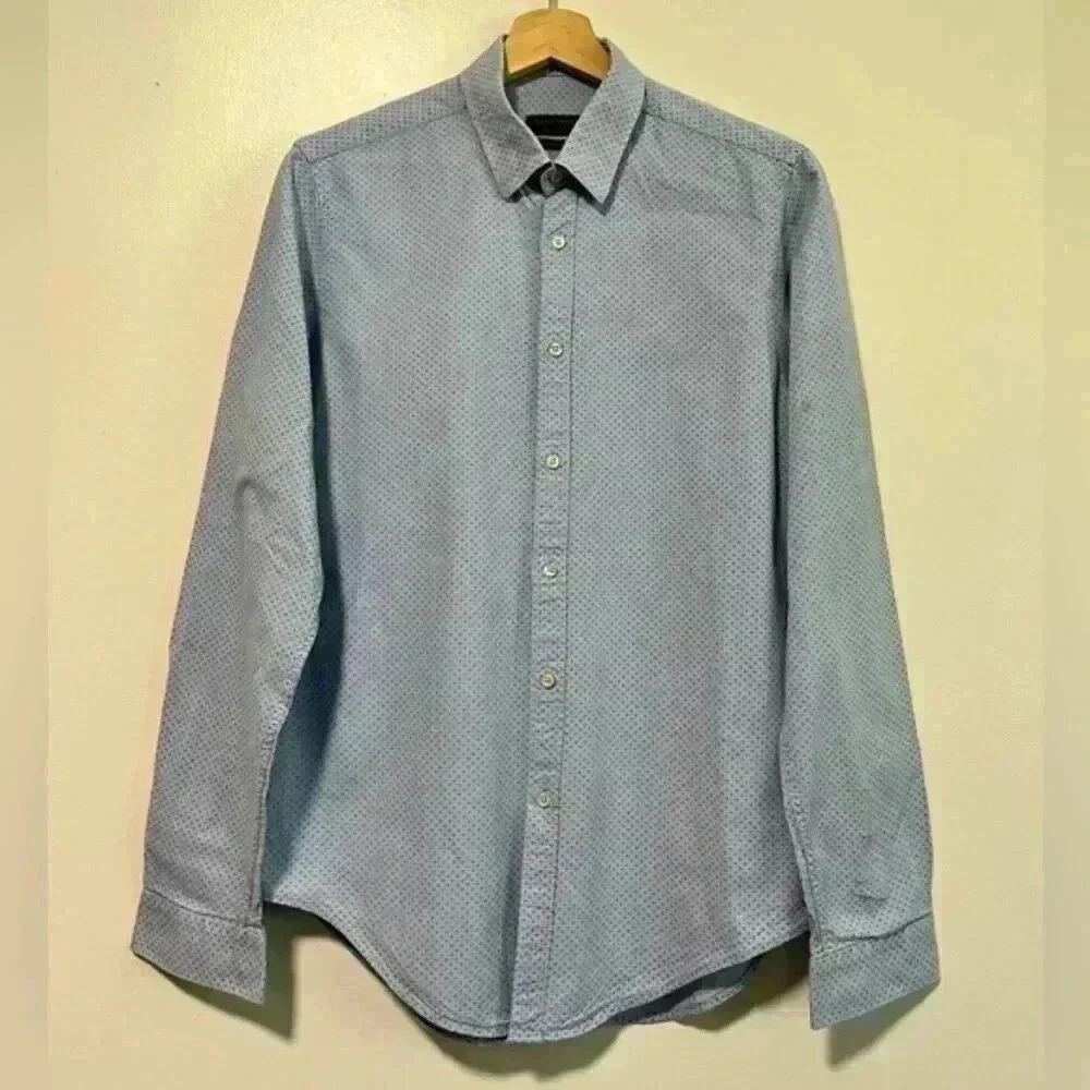 Zara Man Slim Fit Long Sleeve Button-Down Shirt Light Blue Size M